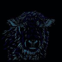 chèvre mouton ligne pop art potrait logo design coloré avec fond sombre. fond noir isolé pour t-shirt, affiche, vêtements