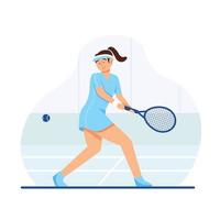 femme, joueur tennis, dessin animé, concept vecteur