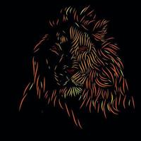 lion roi de la jungle tête visage silhouette ligne pop art potrait logo design coloré avec fond sombre vecteur