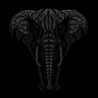 la tête d'éléphant visage ligne pop art potrait logo design coloré avec fond noir foncé vecteur