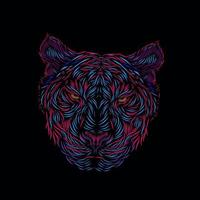 tête de chasseur de tigre visage ligne pop art potrait logo design coloré avec fond sombre