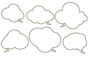 définir des bulles de bande dessinée sur un fond blanc, une bulle de parole ou de conversation vectorielle, une icône de chat ou un message, à utiliser pour ajouter du texte, un nuage et un style doodle vecteur