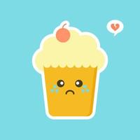 cupcakes avec un joli visage. personnages de bandes dessinées kawaii. dessin animé de vecteur dans un style plat. peut être utilisé pour la carte, l'affiche de la mascotte, la bannière, la conception Web et l'impression sur t-shirt. facile à modifier.