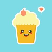 cupcakes avec un joli visage. personnages de bandes dessinées kawaii. dessin animé de vecteur dans un style plat. peut être utilisé pour la carte, l'affiche de la mascotte, la bannière, la conception Web et l'impression sur t-shirt. facile à modifier.