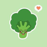 personnage de brocoli souriant vert mignon dessin animé drôle de vecteur isolé sur fond de couleur. brocoli aux légumes. légumes verts frais, végétariens, aliments biologiques sains végétaliens.