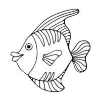 poisson tropical mignon - une image à colorier. poisson linéaire vectoriel - élément de conception animale. poissons d'aquarium - animal de compagnie. contour. dessin à main levée