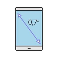icône de couleur de taille d'écran de smartphone. afficher la diagonale en pouces. illustration vectorielle isolée vecteur