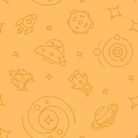 modèle sans couture abstrait de l'espace interplanétaire. formes vectorielles sur fond orange. texture tendance avec des icônes de couleur de dessin animé. conception avec des éléments graphiques pour l'intérieur, le tissu, la décoration du site Web vecteur