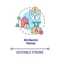 icône de concept de toutes les maisons électriques. avantages de l'illustration de la ligne mince de l'idée abstraite de l'électrification. dessin de contour isolé. trait modifiable. roboto-medium, une myriade de polices pro-gras utilisées vecteur