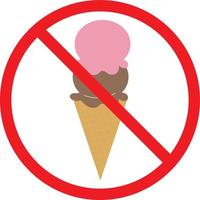 signe d'interdiction de pictogramme de crème glacée. interdiction de pictogramme de crème glacée sur fond blanc. vecteur