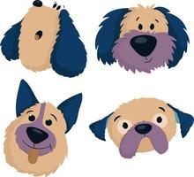 ensemble de visages de chien beige avec des oreilles bleues vecteur