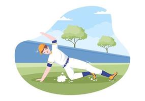 joueur de baseball sports lancer, attraper ou frapper une balle avec des battes et des gants portant l'uniforme sur le stade de la cour en illustration de dessin animé plat vecteur