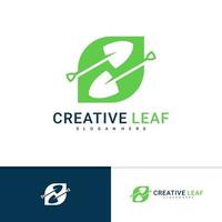 modèle vectoriel de conception de logo de jardinage, concept de conception de logo de râteau à feuilles créatif