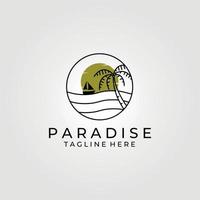 plage paradisiaque logo dessin au trait illustration de conception vecteur