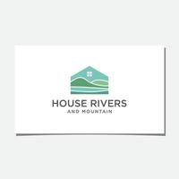 création de logo abstrait maison, rivière et montagne vecteur