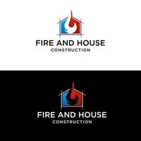 création de logo de construction d'incendie et de maison vecteur