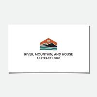 logo abstrait de la rivière, de la montagne et de la maison vecteur