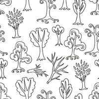 joli motif harmonieux de doodle avec différents arbres et branches. fond de forêt à l'infini dessiné à la main. bois de dessin animé. le meilleur pour le design, le textile, le tissu, le papier d'emballage, les enfants. vecteur