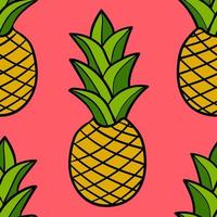 dessin animé doodle modèle sans couture d'ananas. fond de fruits dessinés à la main. vecteur