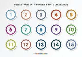balle avec collection de numéros. numéros de 1 à 15. boutons et points infographiques.