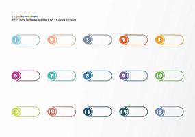 zone de texte avec collection de numéros. numéros de 1 à 15. boutons et points infographiques. conception facile à modifier. vecteur eps10.