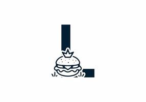 forme de fusion de la lettre initiale l avec burger et couronne vecteur