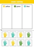 trier les gants de jardin par couleurs. apprentissage des couleurs pour les enfants. vecteur