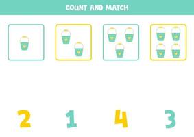 jeu de comptage pour les enfants. comptez tous les seaux et faites correspondre les chiffres. feuille de travail pour les enfants. vecteur