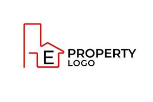 lettre e contour minimaliste bâtiment élément de conception de logo vectoriel