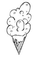 illustration vectorielle de crème glacée dessinée à la main isolée sur fond blanc. clipart de dessert mignon. pour l'impression, le web, le design, la décoration, le logo. vecteur