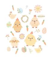 jeu de pâques. mignons poulets dessinés à la main. illustration d'oeufs de pâques. décor de Pâques vecteur