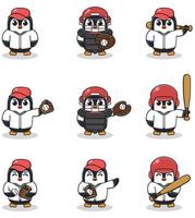 illustration vectorielle de pingouin mignon avec costume de baseball. ensemble de personnages de pingouins mignons. vecteur