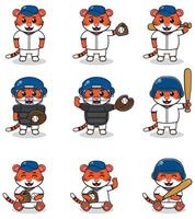 illustration vectorielle de tigre mignon avec costume de baseball. vecteur