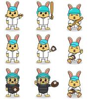 illustration vectorielle de lapin mignon avec costume de baseball. ensemble de personnages de lapin mignons. vecteur