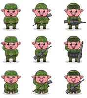 illustrations vectorielles de cochon mignon en tant que soldat vecteur
