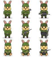 illustrations vectorielles de lapin mignon en tant que soldat. vecteur