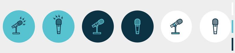 microphone avec jeu d'icônes de cou carré. isolé sur blanc, vert et bleu vecteur