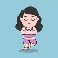 dessin animé journée internationale du yoga illustration jeune femme qui s'étend vecteur perceuse du matin de caractère