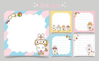 modèle de notes de mémo d'été licorne lapin mignon pour la conception de cartes de réservation de ferraille vecteur