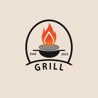 modèle de logo de conception pour le restaurant. barbecue, vecteur de symbole de gril chaud.