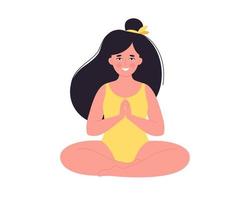 femme méditant en maillot de bain. mode de vie sain, yoga, détente, respiration vecteur