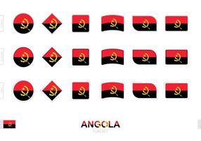 ensemble de drapeaux angola, drapeaux simples de l'angola avec trois effets différents. vecteur