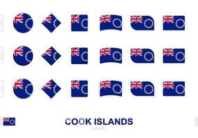 ensemble de drapeaux des îles Cook, drapeaux simples des îles Cook avec trois effets différents. vecteur