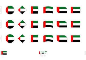 ensemble de drapeaux des émirats arabes unis, drapeaux simples des émirats arabes unis avec trois effets différents. vecteur