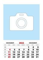 Planificateur de calendrier de décembre 2022 format a3 avec place pour votre photo. vecteur