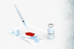 vaccination en roumanie, injection de vaccin covid-19 sur la carte de la roumanie. vecteur