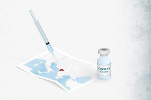vaccination du monténégro, injection de vaccin covid-19 sur la carte du monténégro. vecteur
