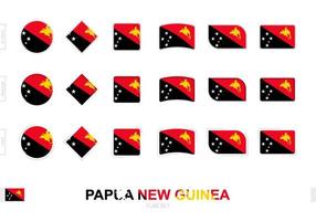 ensemble de drapeaux de papouasie-nouvelle-guinée, drapeaux simples de papouasie-nouvelle-guinée avec trois effets différents.