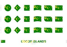 ensemble de drapeaux des îles cocos, drapeaux simples des îles cocos avec trois effets différents. vecteur