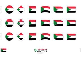 ensemble de drapeaux du soudan, drapeaux simples du soudan avec trois effets différents. vecteur